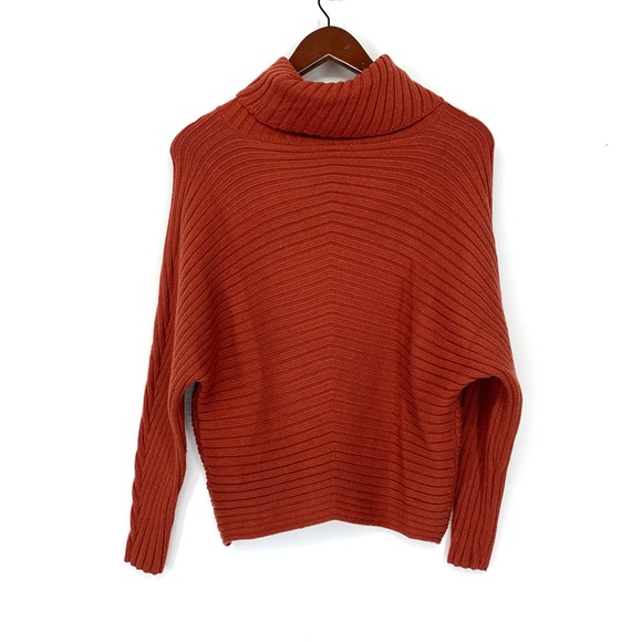 Philosophy Burnt Orange Wide Ribbed Dolman Sleeve Cowl Neck Stretchy Sweater XS - Picture 8 of 16